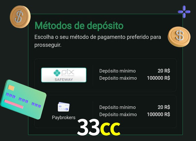 O cassino 33cc oferece uma grande variedade de métodos de pagamento